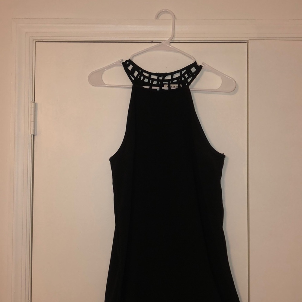 black dress with high neck cut out